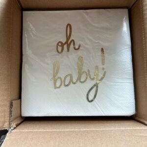 Spritz White and Gold 'Oh Baby!' Napkins